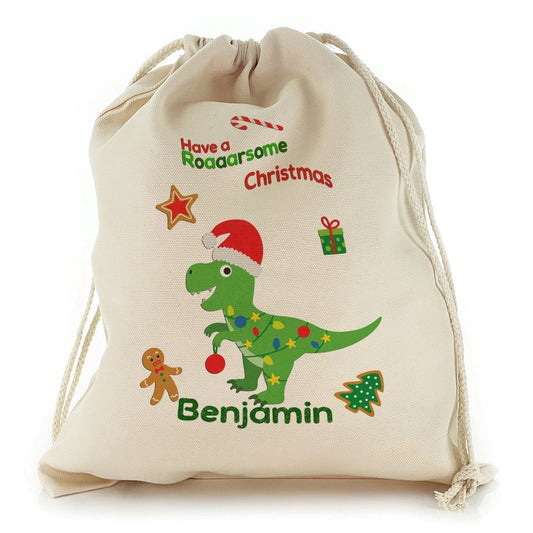 Christmas Lights on Green Dinosaur Christmas Sack, Christmas Bag Gift, Christmas Tree Decoration Ideas, Christmas Gift 2023