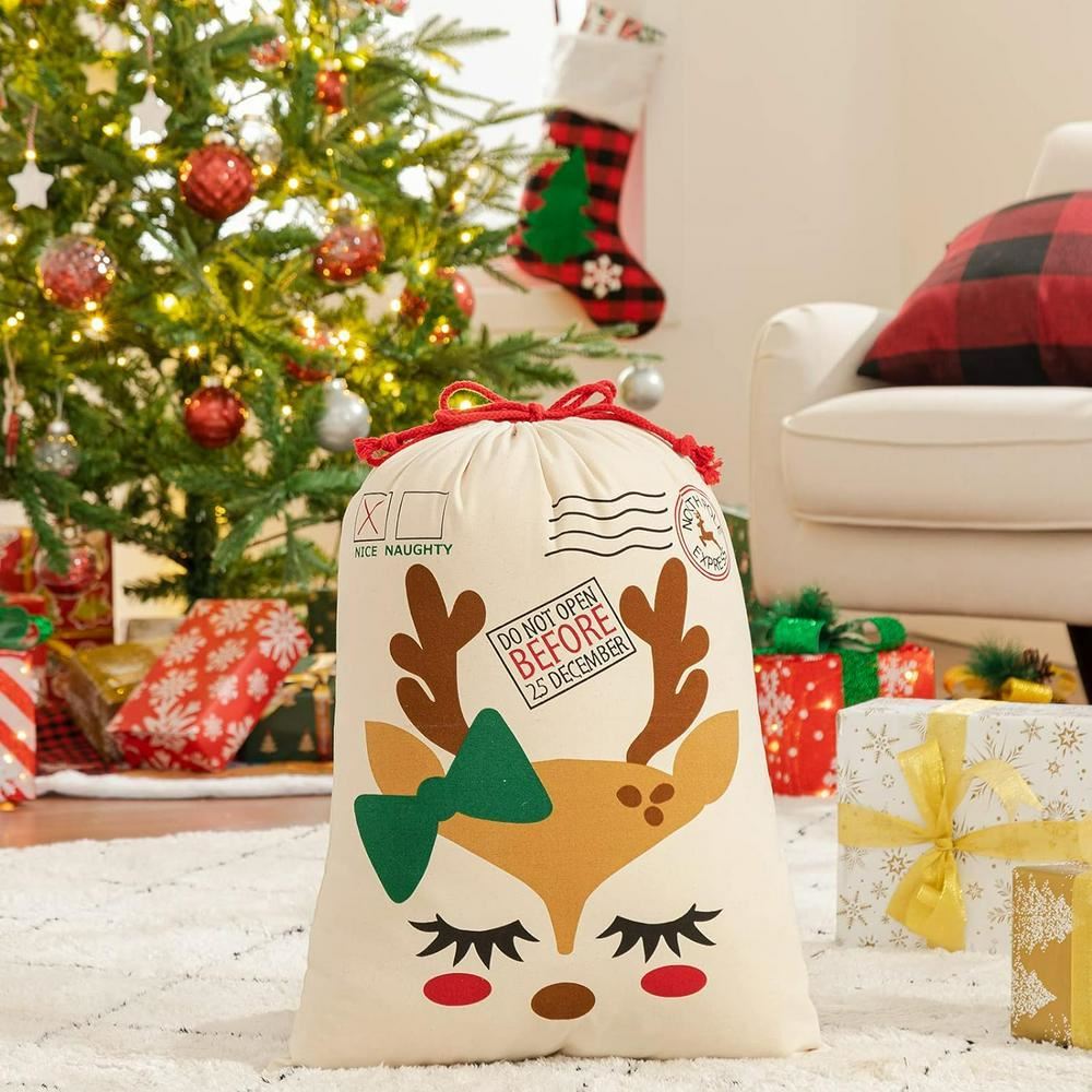 Christmas  Reindeer Print Sacks, Christmas Bag Gift, Christmas Tree Decoration Ideas, Christmas Gift 2023