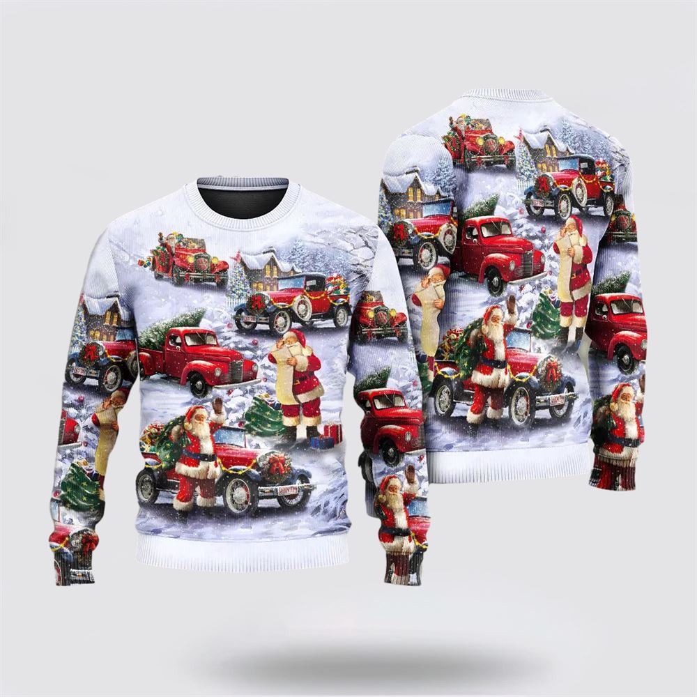 Christmas Santa Claus Funny Red Truck Ugly Christmas Sweater For Men And Women, Christmas Gift, Christmas Winter Fashion