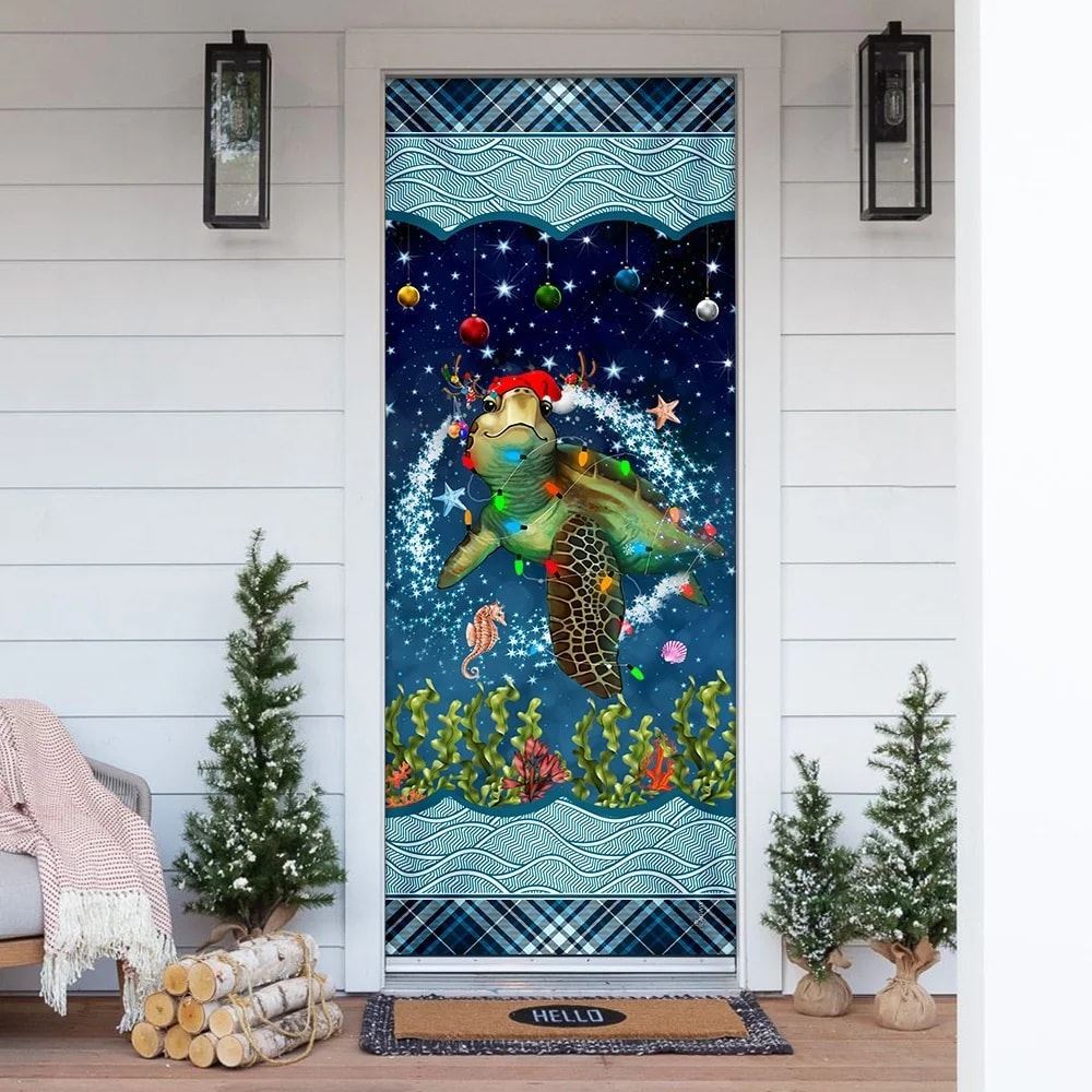 Christmas Turtle Door Cover, Door Christmas Cover, Xmas Door Covers, Christmas Gift, Christmas Door Coverings