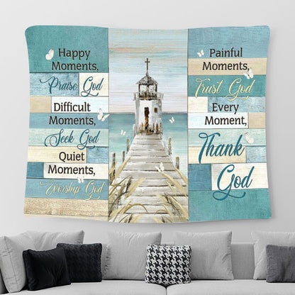 Church By The River White Butterfly Every Moment Thank God Tapestry Wall Art - Bible Verse Tapestry - Religious Prints