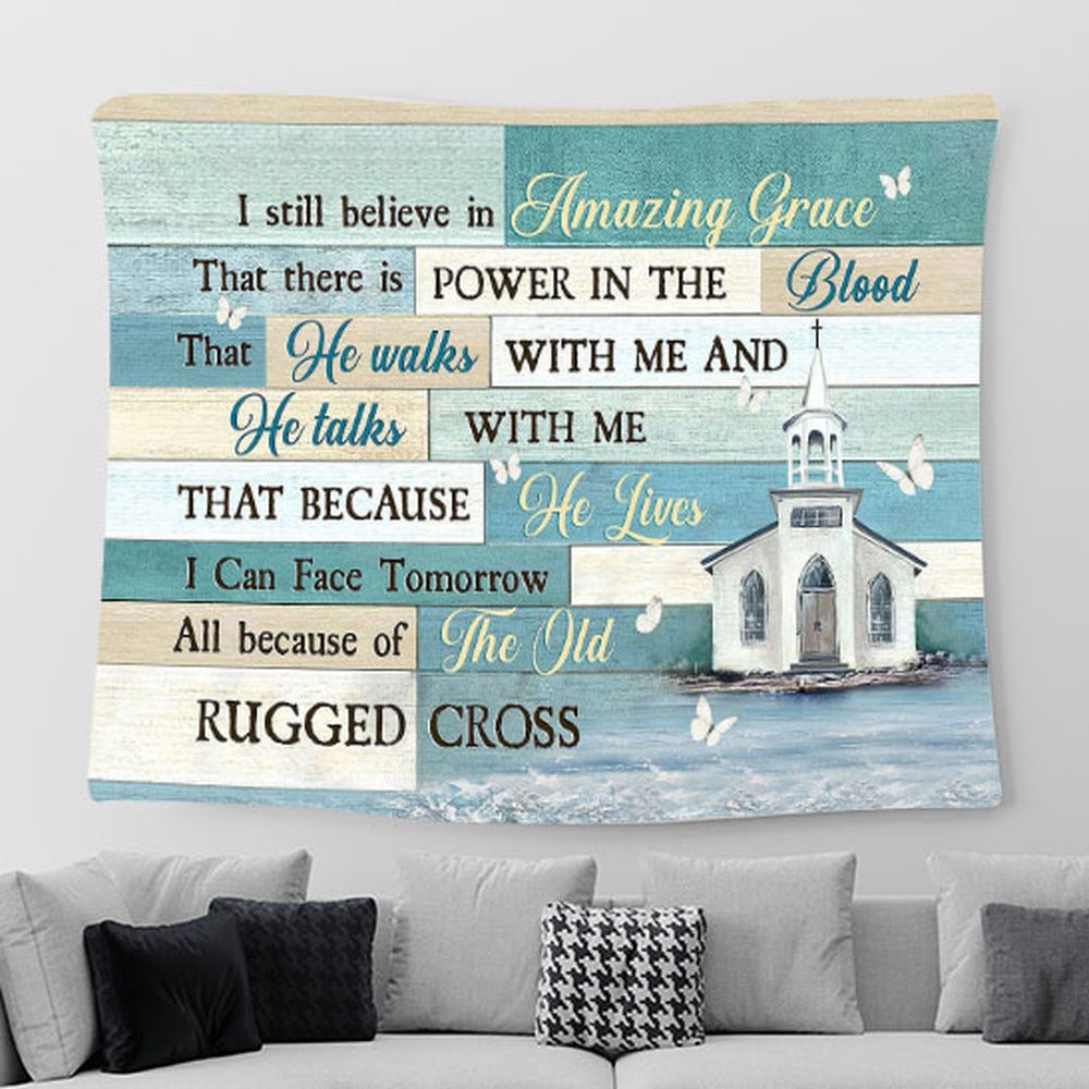 Church White Butterfly I Still Believe In Grace Tapestry Wall Art - Bible Verse Tapestry - Religious Prints