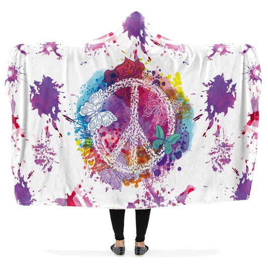 Colorful Peaceand Butterflies Hooded Blanket, Hippie Hooded Blanket, In Style Mandala, Hippie, Cozy Vibes, Mandala Gift