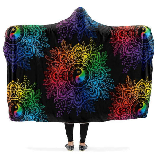 Colorful Yin Yang Mandala Hooded Blanket, Hippie Hooded Blanket, In Style Mandala, Hippie, Cozy Vibes, Mandala Gift