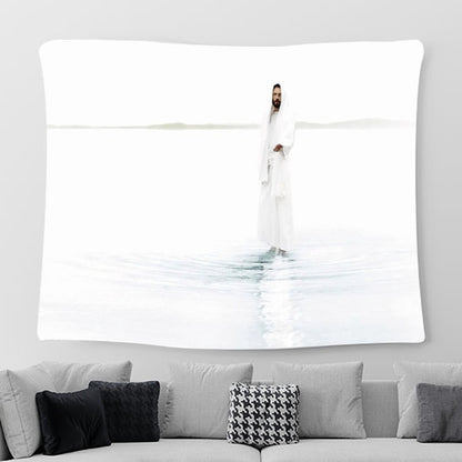 Come And See Blue Tapestry Wall Art - Jesus Tapestry Pictures - Jesus Tapestry - Christian Wall Art - Jesus Tapestries For Room Decor
