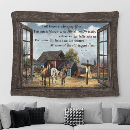 Countryside Horse I Still Believe In Grace Tapestry Wall Art - Bible Verse Tapestry - Religious Prints