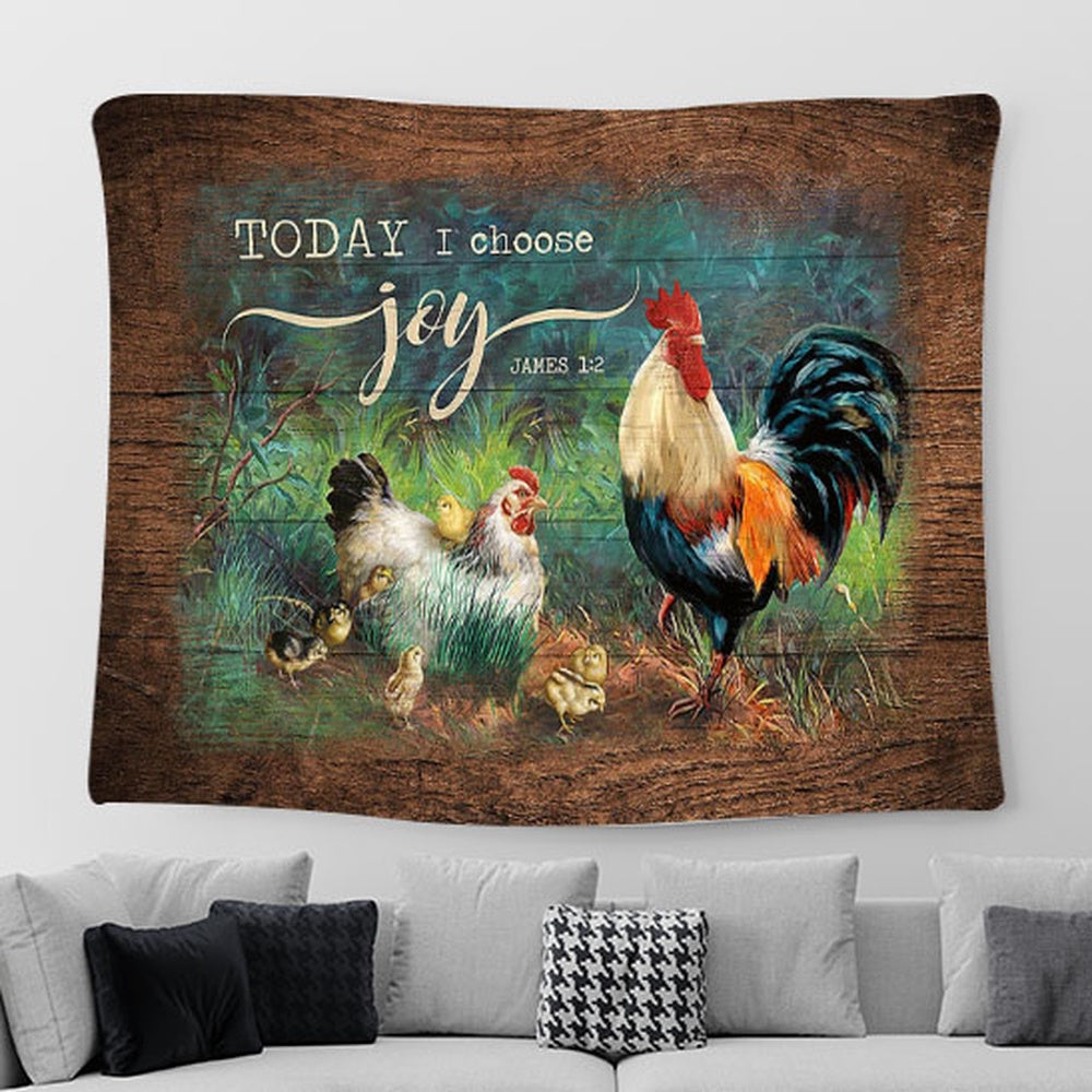 Couple Chicken Today I Choose Joy Tapestry Wall Art - Bible Verse Tapestry - Religious Prints
