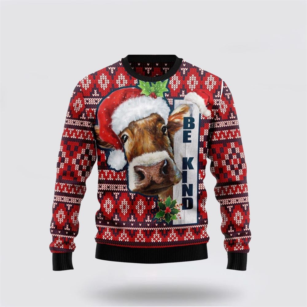 Cow Be Kind Funny Ugly Christmas Sweater For Men And Women, Farm Ugly Sweater, Christmas Fashion Winter