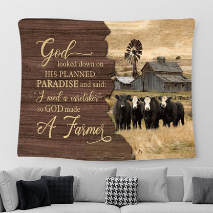 Cow Green Meadow God Looked Down On His Planned Paradise Large Tapestry - Christian Wall Art - Bible Verse Tapestry Art