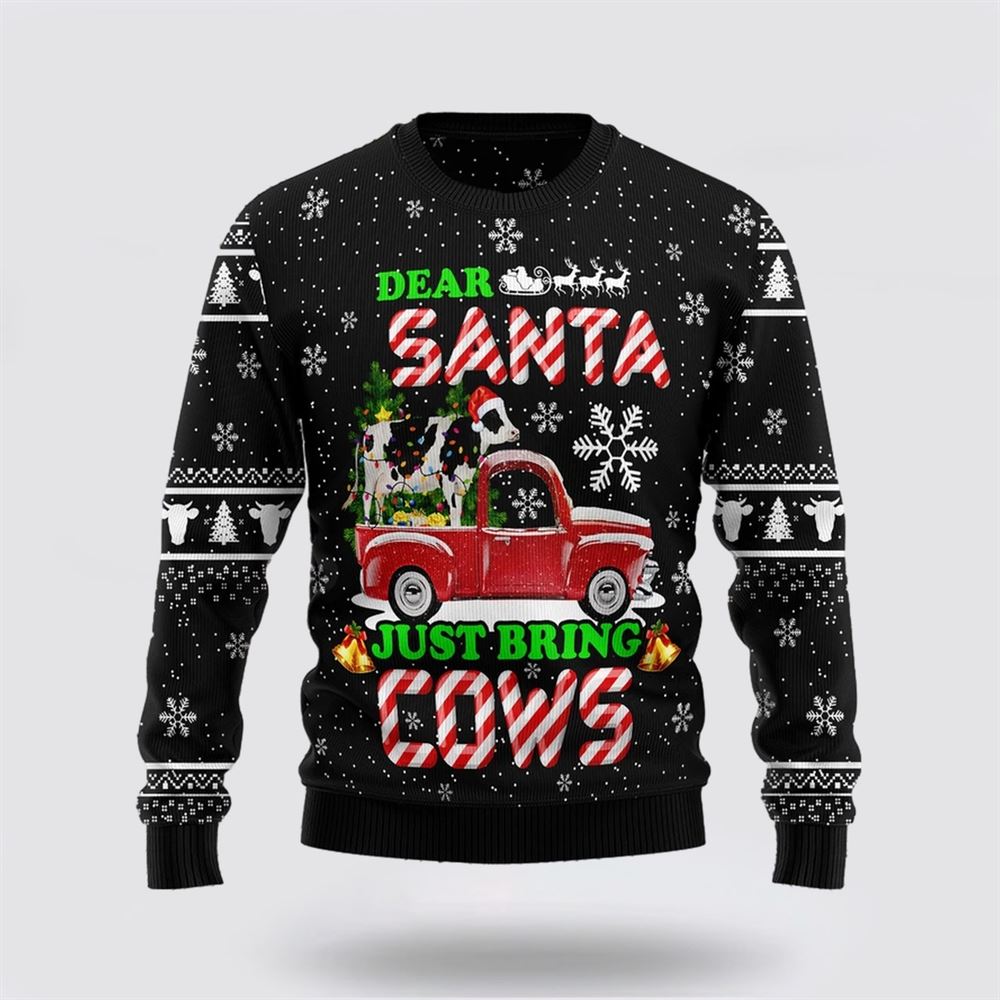 Cow & Red Truck Christmas Dear Santa Just bring Cows Ugly Christmas Sweater For Men And Women, Farm Ugly Sweater, Christmas Fashion Winter