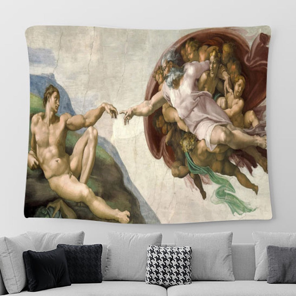 Creation Adam Painting Tapestry Pictures - Faith Art - Christian Tapestry Wall Art Decor
