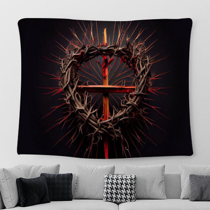 Cross Crown Thorns Jesus Christ Tapestry Pictures - Faith Art - Christian Tapestry Wall Art Decor