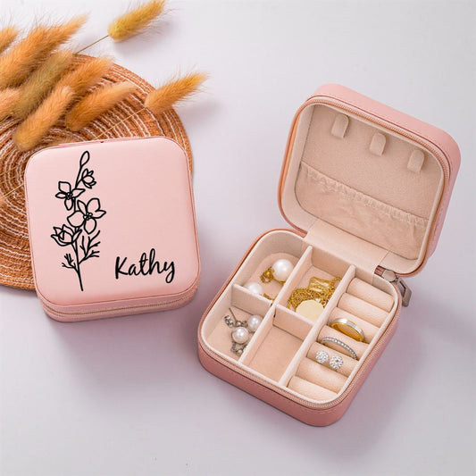 Custom Birth Flower Jewelry Box, Month Flower Jewelry Box, Mother's Day Jewelry Box, Gift For Her, Travel Jewelry Case