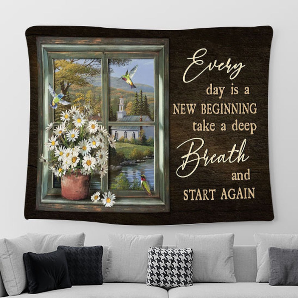 Daisy Every day is a new beginning Tapestry Wall Art - Bible Verse Tapestry - Religious Prints