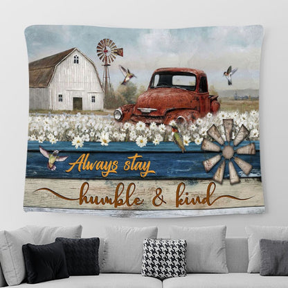Daisy Field Old Ladybug Car Always Stay Humble And Kind Tapestry Wall Art - Bible Verse Tapestry - Religious Prints