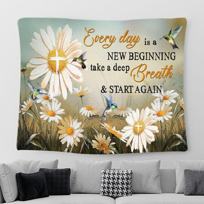 Daisy Flower - Every Day Is A New Beginning Christian Tapestry Wall Art - Christian Tapestries For Room Decor