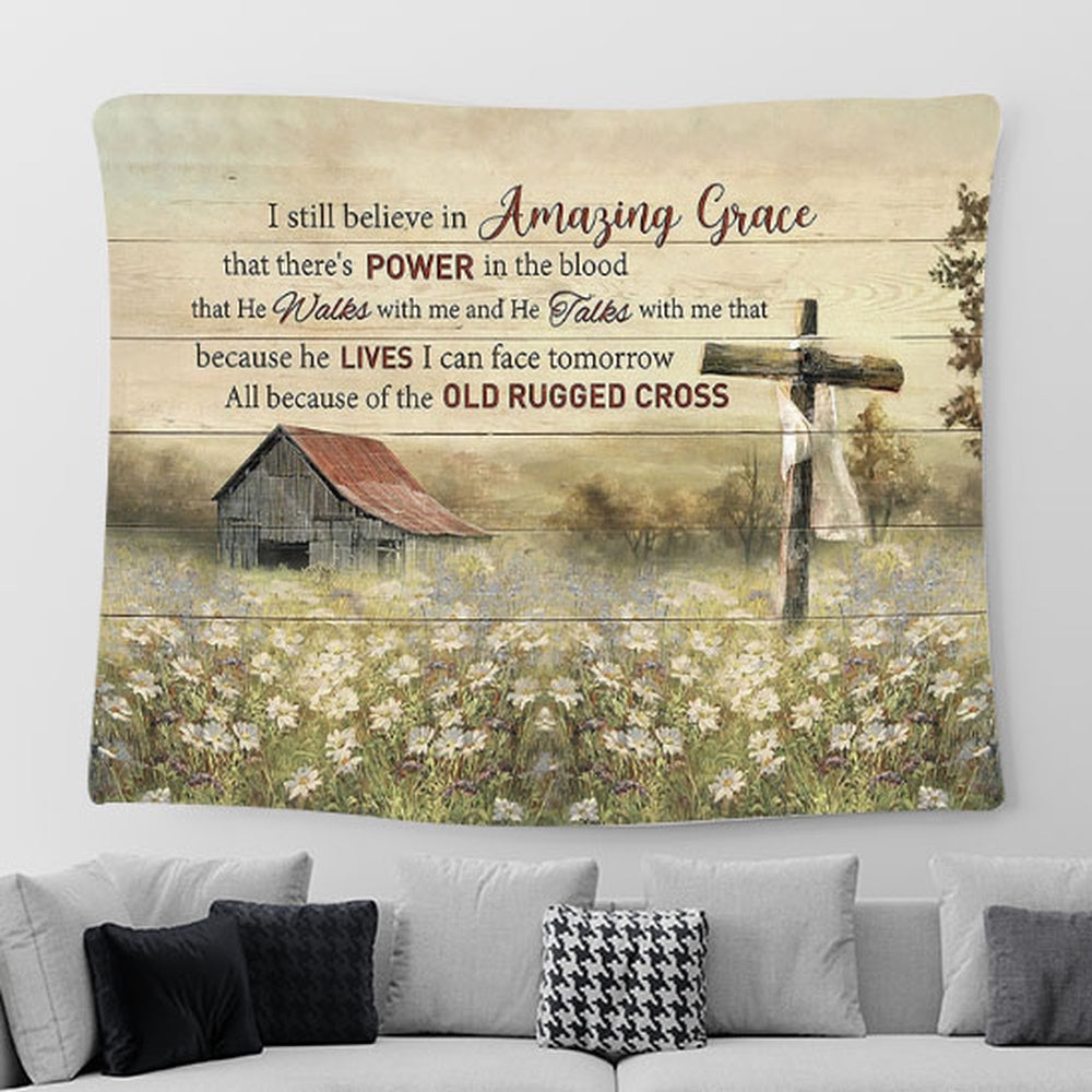 Daisy field I still believe in Grace Tapestry Wall Art - Bible Verse Tapestry - Religious Prints