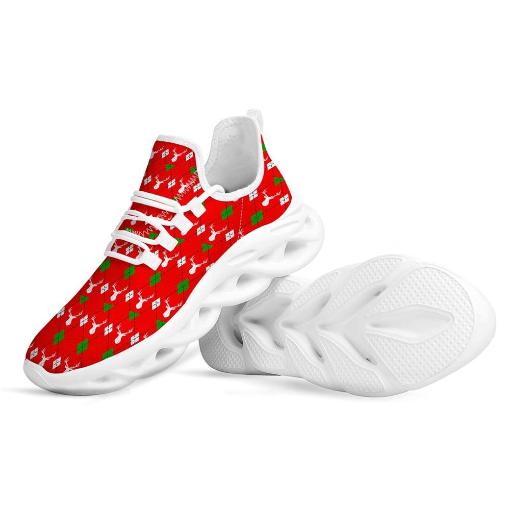 Deer Argyle Christmas Print Pattern White Max Soul Shoes For Men & Women, Best Running Shoes, Christmas Shoes Gift, Winter Sneakers