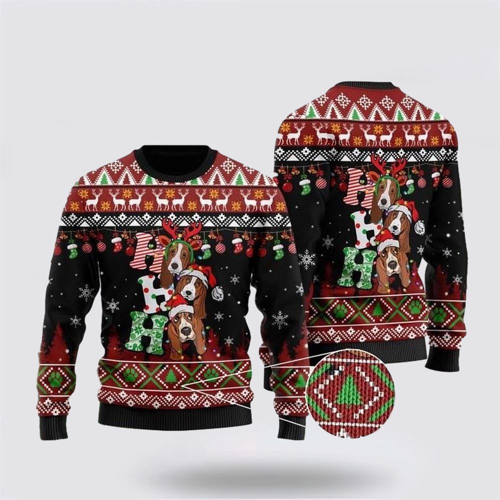 Dog Lover Basset Hound Ho Ho Ho Ugly Christmas Sweater, Christmas Gift For Dog Love, Christmas Fashion Winter