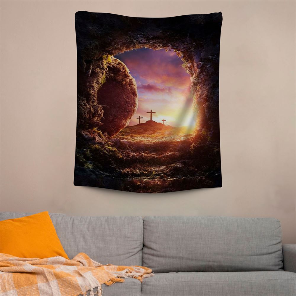 Empty Tomb Of Jesus Christ Tapestry Pictures, Scripture Wall Art, Tapestries Spiritual For Bedroom