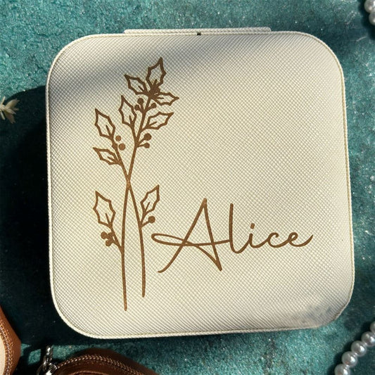 Engraved Birth Flower Jewellery Box, Mother's Day Jewelry Box, Gift For Her, Travel Jewelry Case