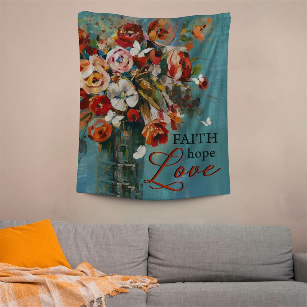 Faith Hope Love Butterfly Rose Christian Tapestry Prints, Scripture Wall Art, Tapestries Spiritual For Bedroom