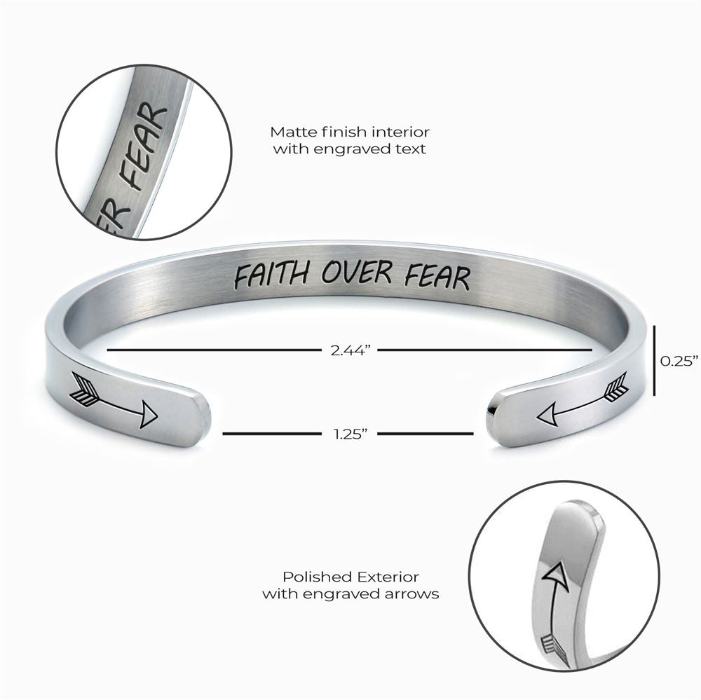 Faith Over Fear Personalized Cuff Bracelet, Christian Bracelet For Women, Bible Jewelry, Mother's Day Jewelry