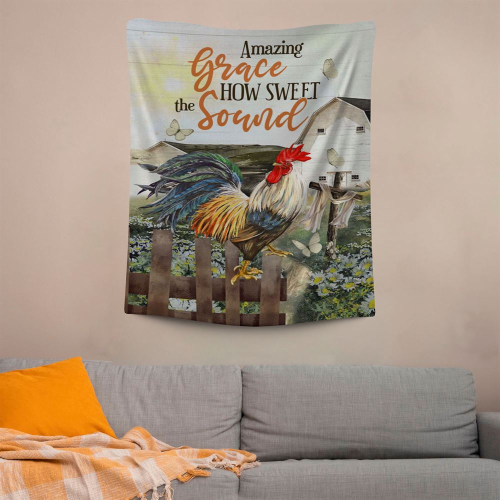 Farmhouse Style Amazing Grace How Sweet The Sound Tapestry Prints, Scripture Wall Art, Tapestries Spiritual For Bedroom