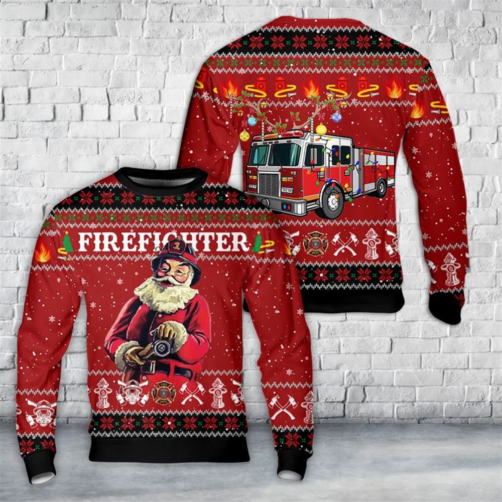 Firefighter Santa Claus Ugly Christmas Sweater For Men And Women, Christmas Gift, Christmas Winter Fashion