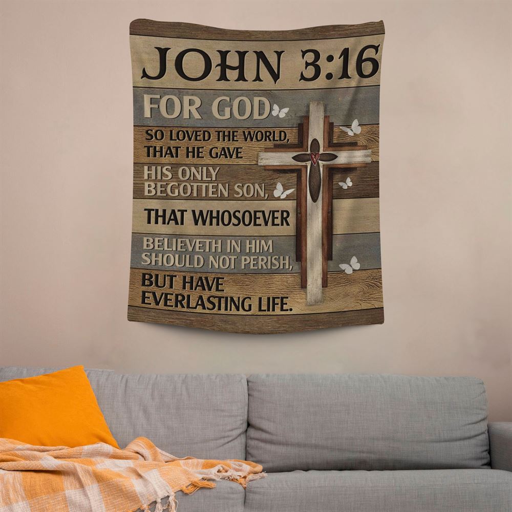 For God So Loved The World John 316 Bible Verse Wall Decor Art, Scripture Wall Art, Tapestries Spiritual For Bedroom