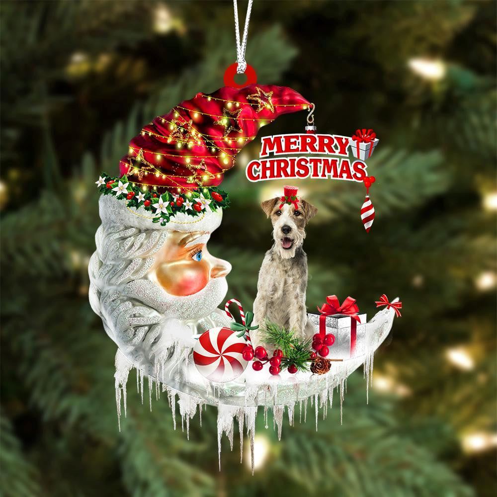 Fox Terrier On The Moon Merry Christmas Hanging Ornament, Christmas Tree Decoration, Car Ornament Accessories, Christmas Ornaments 2023
