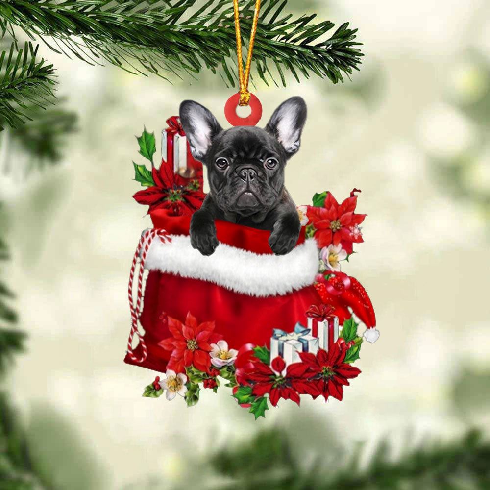 French Bulldog In Gift Bag Christmas Ornament, Christmas Tree Decoration, Car Ornament Accessories, Christmas Ornaments 2023