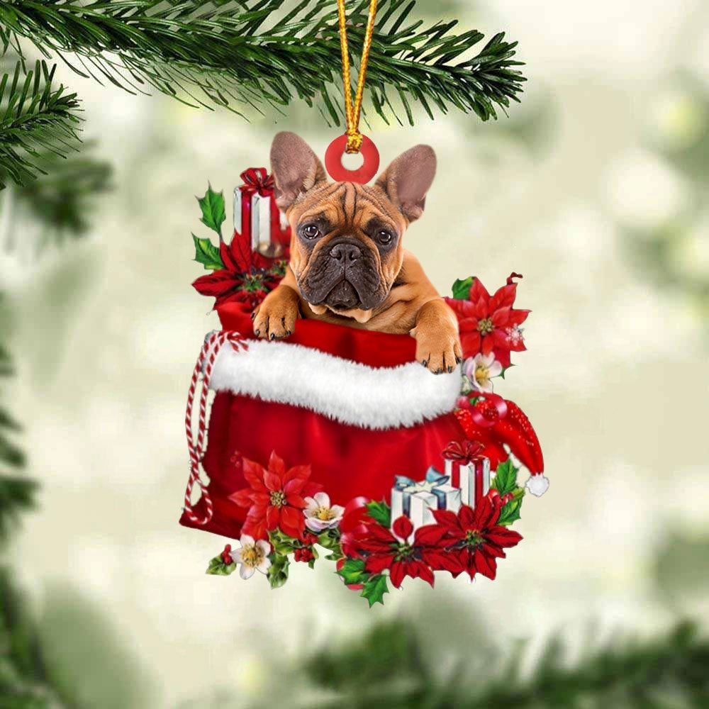 French Bulldog In Gifts Bag Christmas Ornament, Christmas Tree Decoration, Car Ornament Accessories, Christmas Ornaments 2023