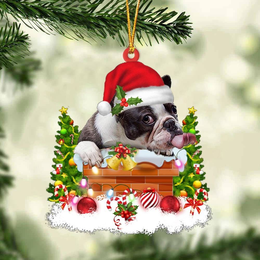 French Bulldog In The Chimney Hanging Ornament, Christmas Tree Decoration, Car Ornament Accessories, Christmas Ornaments 2023