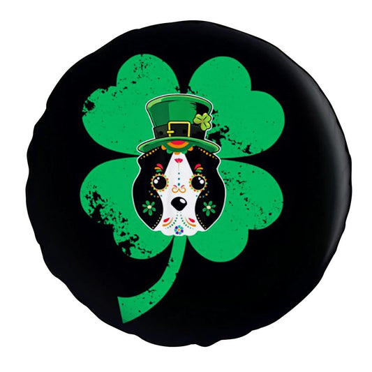 Funny Skull Dog Face St Patrick Day Chow Chow Car Tire Cover, St Patrick's Day Car Tire Cover, Shamrock Spare Tire Cover Wrangler