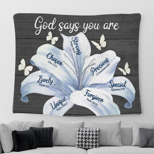 God Says You Are White Lily Christian Tapestry Wall Art - Christian Tapestries For Room Decor