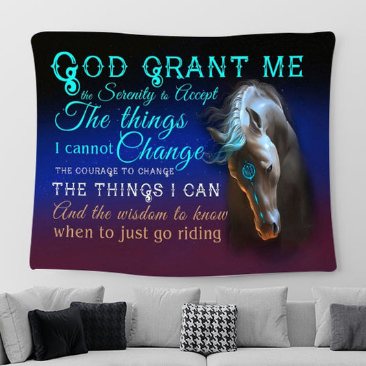 God, grant me the serenity to accept the things I cannot change Horse Tapestry Wall Art - Christian Wall Tapestry
