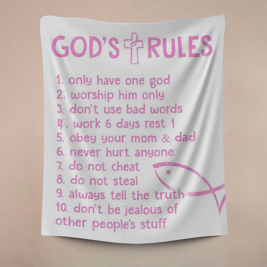 God's Rules Tapestry, Christian Gift For Child Wall Art Decor, Christian Wall Decor, Religious Home Decor