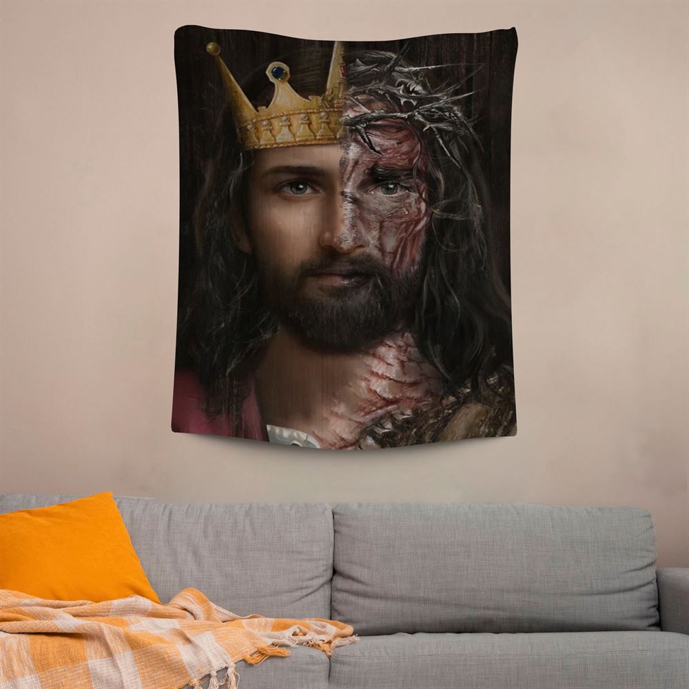 Golden Crown, Crown Of Thorn, Jesus Painting Tapestry, Jesus Tapestry, Christian Wall Decor, Bible Verse Wall Art