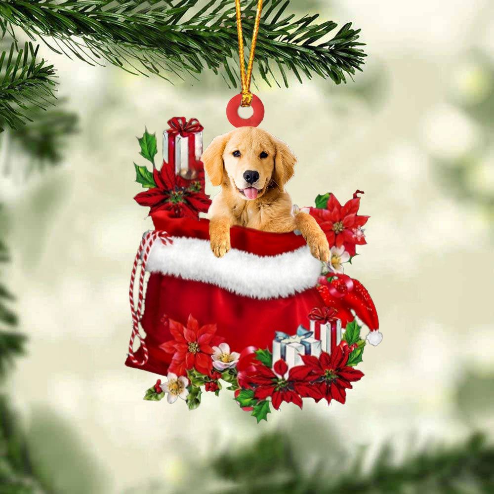 Golden Retriever In Gift Bag Christmas Ornament, Christmas Tree Decoration, Car Ornament Accessories, Christmas Ornaments 2023