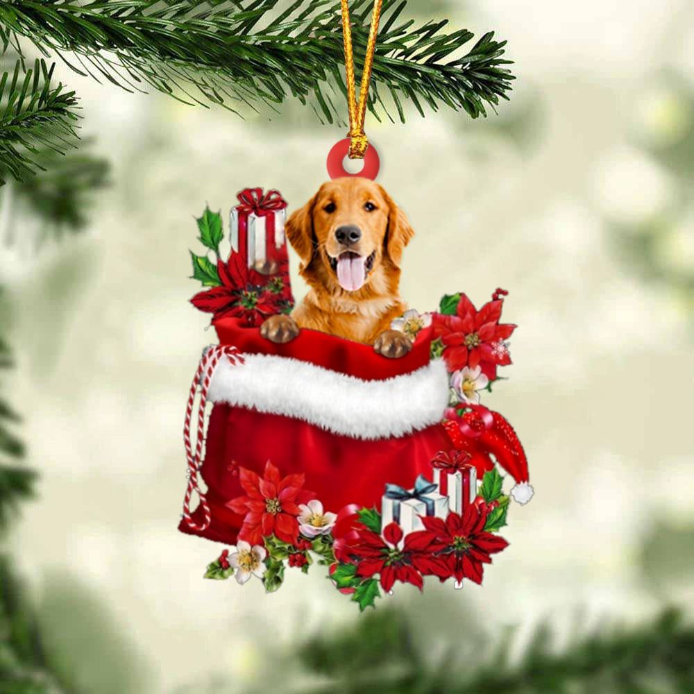Golden Retriever In Gift Bag Christmas Ornaments, Christmas Tree Decoration, Car Ornament Accessories, Christmas Ornaments 2023