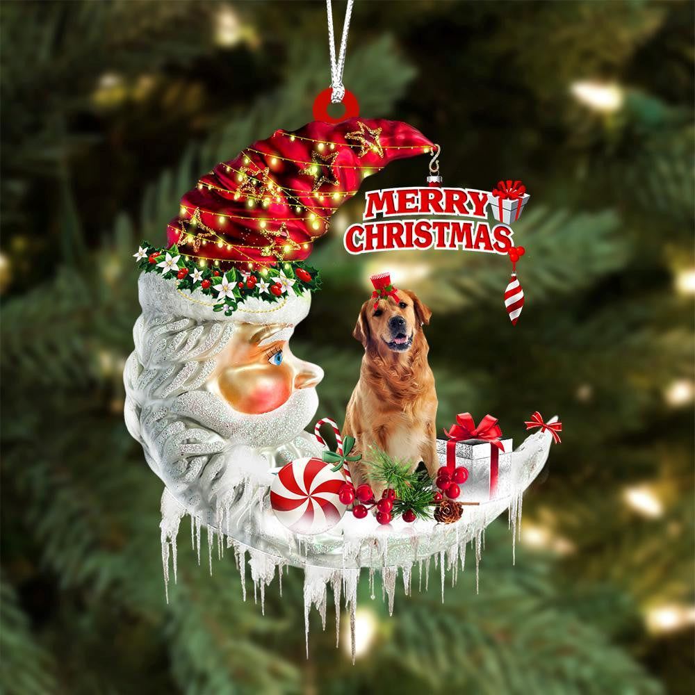 Golden Retriever On The Moon Merry Christmas Hanging Ornament, Christmas Tree Decoration, Car Ornament Accessories, Christmas Ornaments 2023