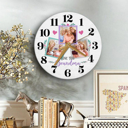 Grandma Love You Photo Grey Mother's Day Birthday Gift Personalised Wooden Clock, Mother's Day Wooden Clock, Memorial Day Gift