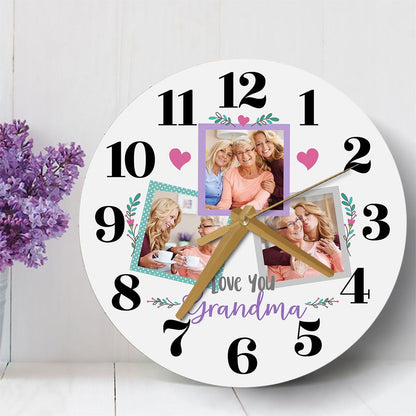 Grandma Love You Photo Grey Mother's Day Birthday Gift Personalised Wooden Clock, Mother's Day Wooden Clock, Memorial Day Gift