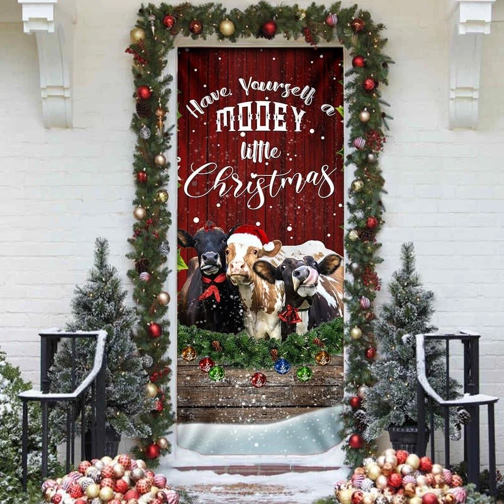 Happy Cattle Christmas Door Cover, Xmas Door Covers, Christmas Gift, Christmas Door Coverings