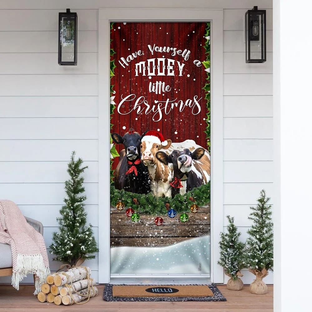 Happy Cattle Christmas Door Cover, Xmas Door Covers, Christmas Gift, Christmas Door Coverings