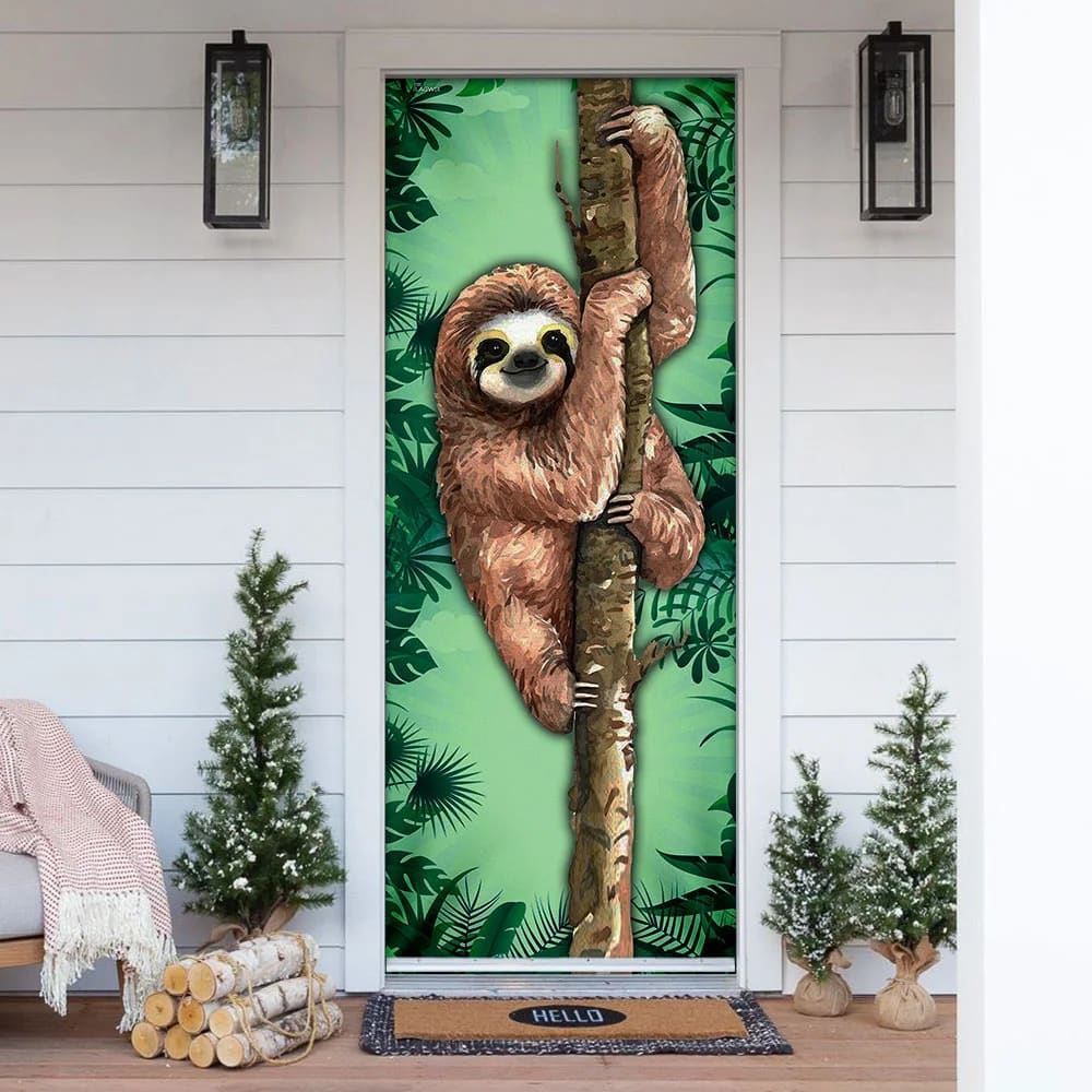 Happy Sloth Door Cover,Unique Gifts Doorcover,Christmas Gift For Friends, Xmas Door Covers, Christmas Gift, Christmas Door Coverings