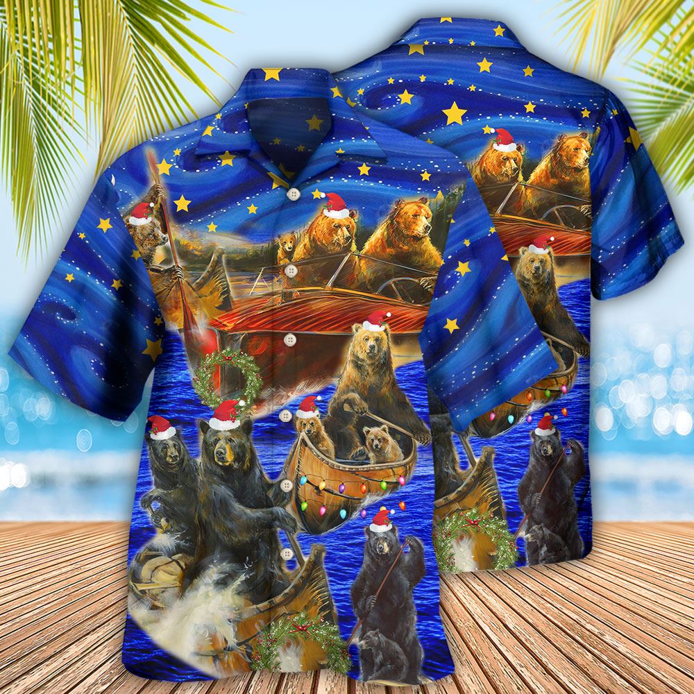 Hawaiian Christmas shirt, Bear Floats Boats Merry Christmas Hawaiian Shirt, Christmas Gift, Hawaiian Aloha Shirt