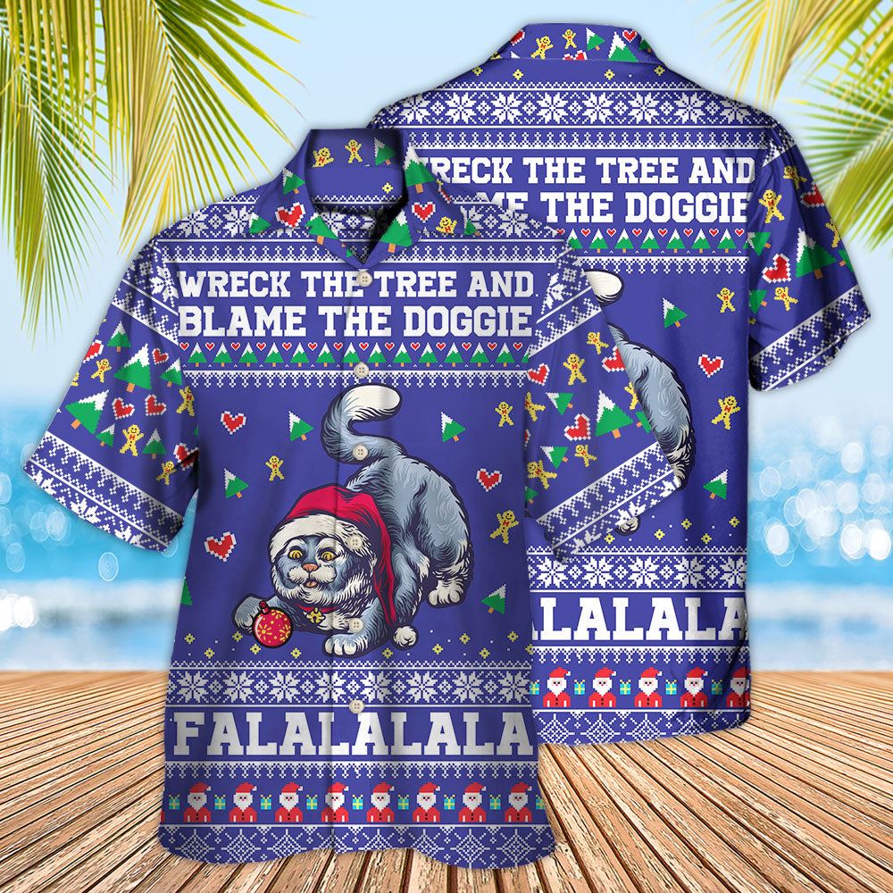 Hawaiian Christmas shirt, Cat Wreck The Tree And Blame The Doggies Christmas Hawaiian Shirt, Christmas Gift, Hawaiian Aloha Shirt