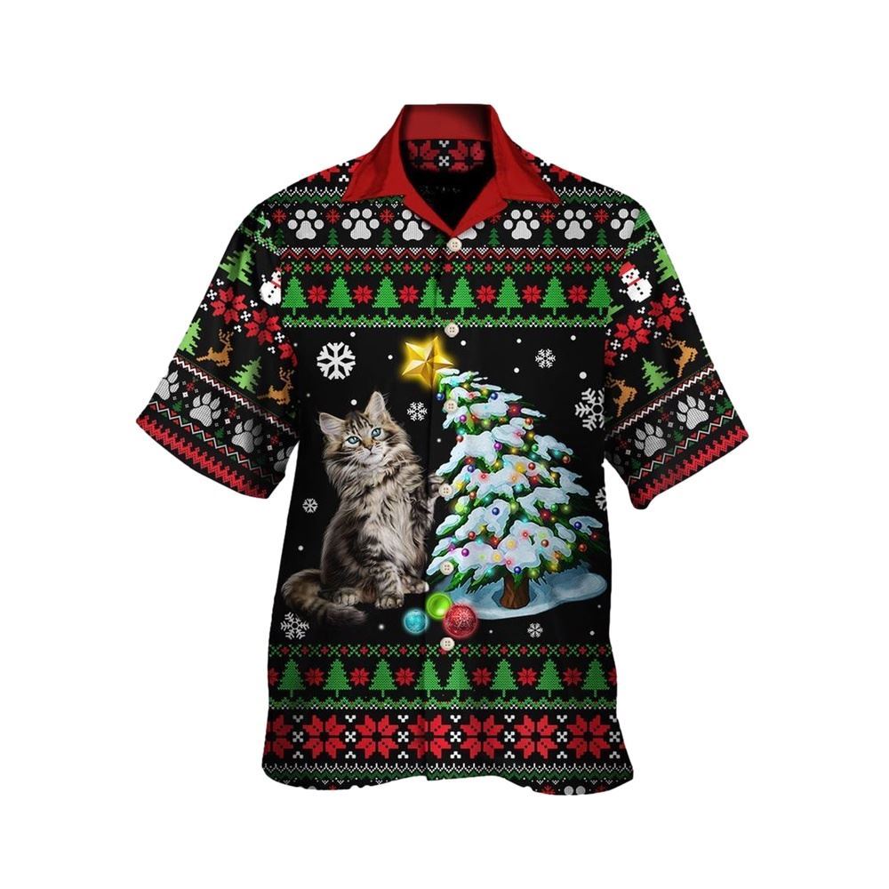 Hawaiian Christmas shirt, Cat Wreck The Tree Light Funny Ugly Style Christmas Hawaiian Shirt, Christmas Gift, Hawaiian Aloha Shirt